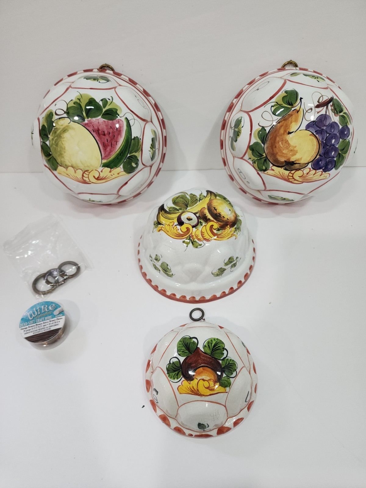 Vintage Ceramic Italy 4 Hand Painted Wall Molds Fruit Decoration ABC Bassano