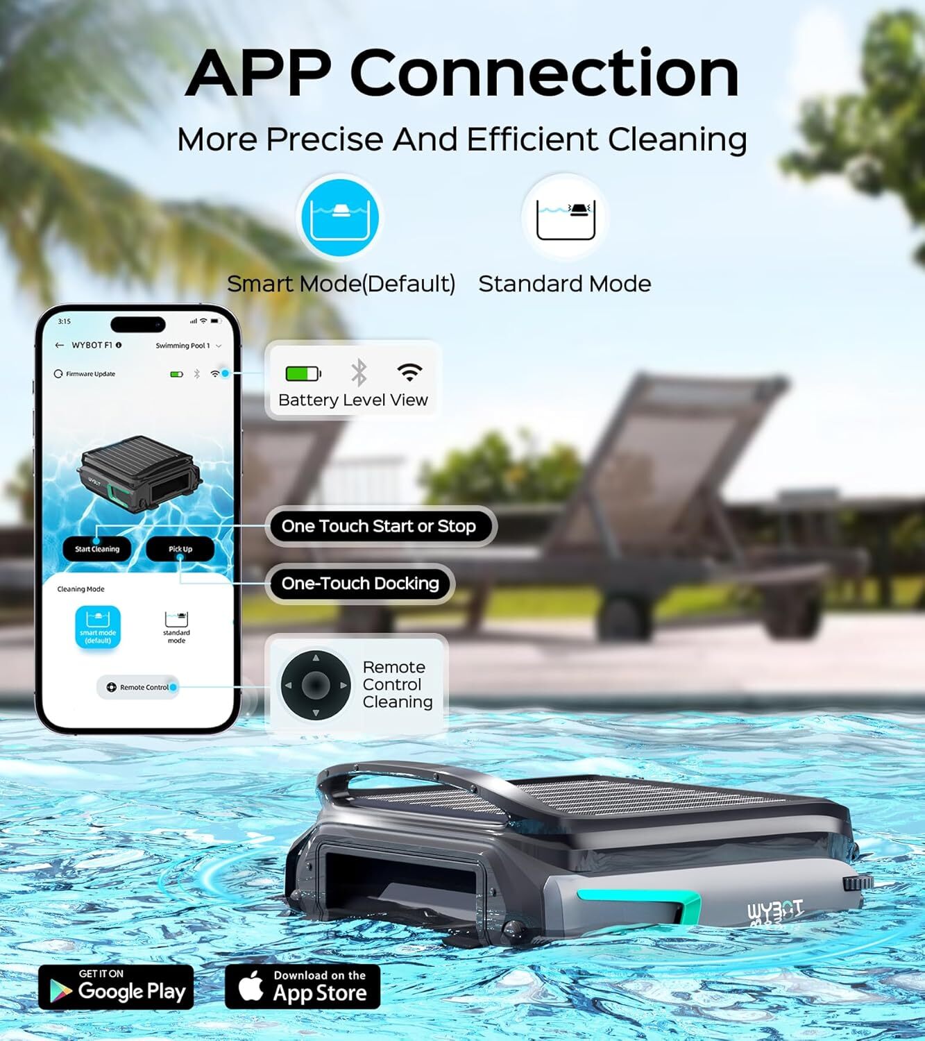 WYBOT F1 Solar Powered Robotic Pool Cleaner Pool Surface Skimmer Robot App B