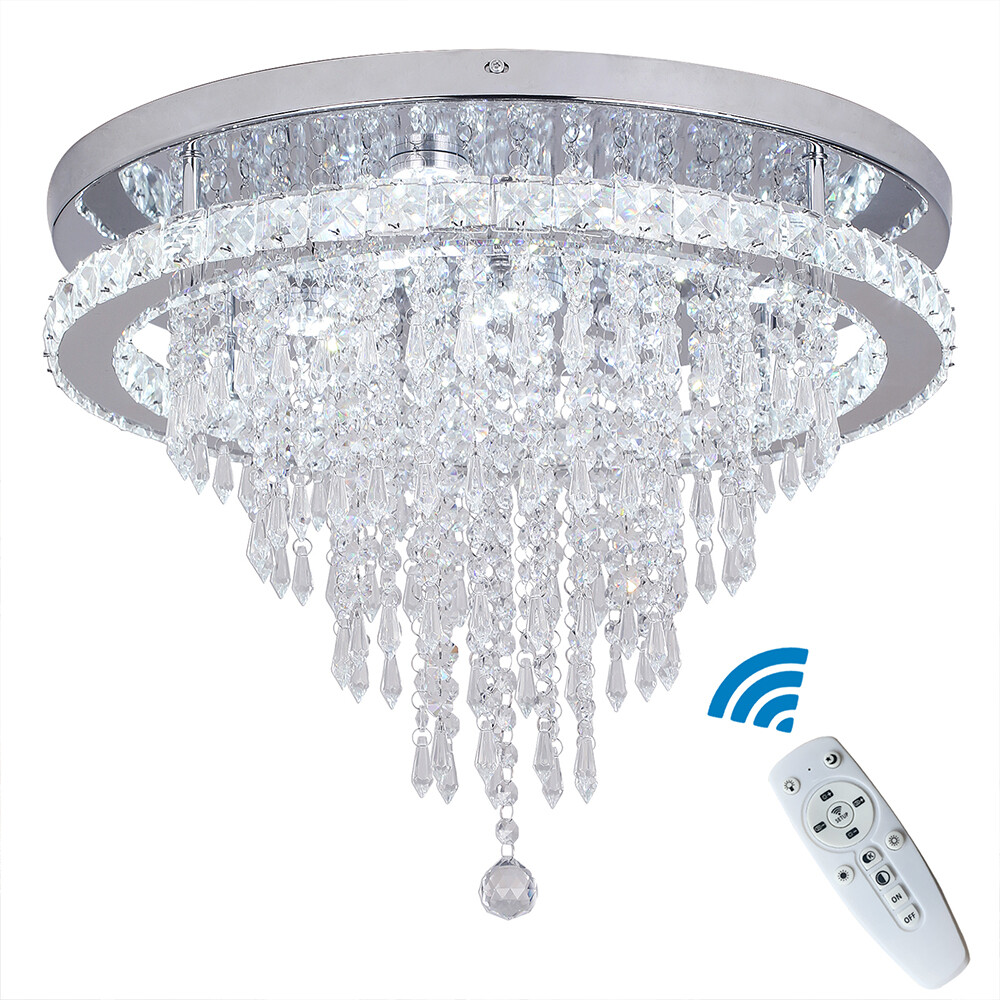 Modern LED Ceiling Light Dimmable Crystal Chandelier Bedroom Living Room Remote