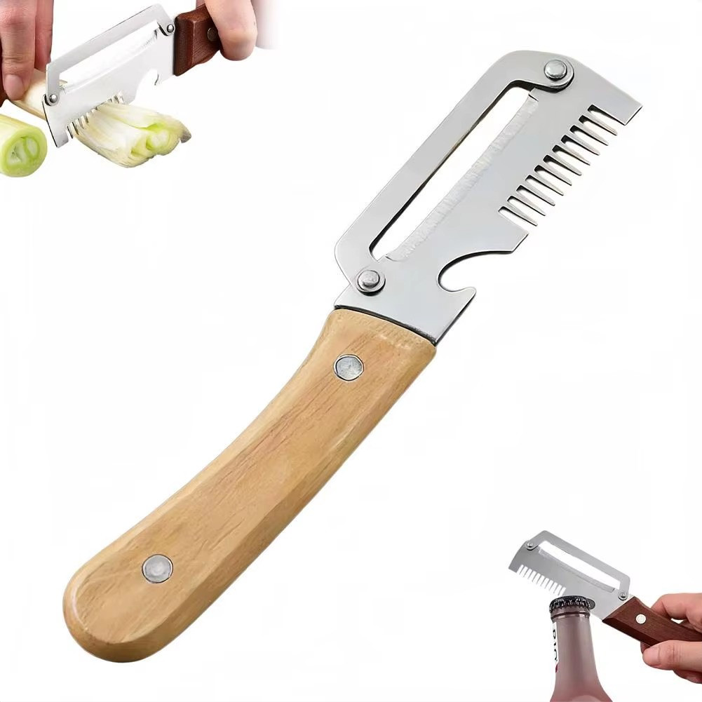 2-in-1 Serrated Peeling Knife Premium Vegetable Peeler With Wooden Handle