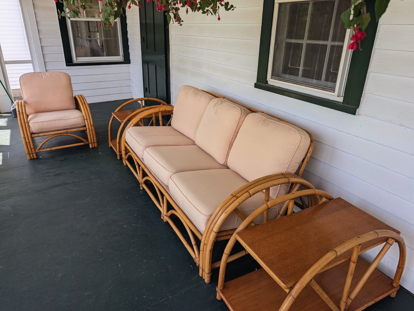 Ficks Reed Rattan Four-Piece Lanai GardenPatio Furniture Set with Beige Cushions