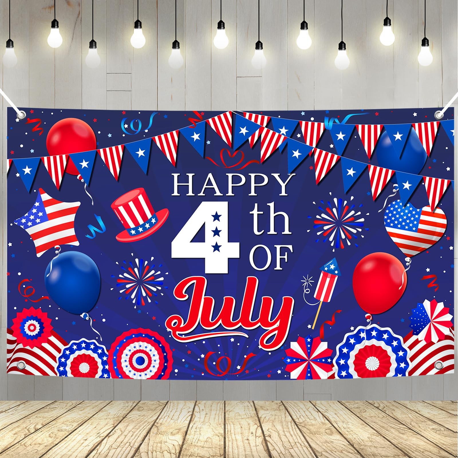 Large 4th of July Banner 72×44 Inch, Patriotic Backdrop for Independence Day, Ha