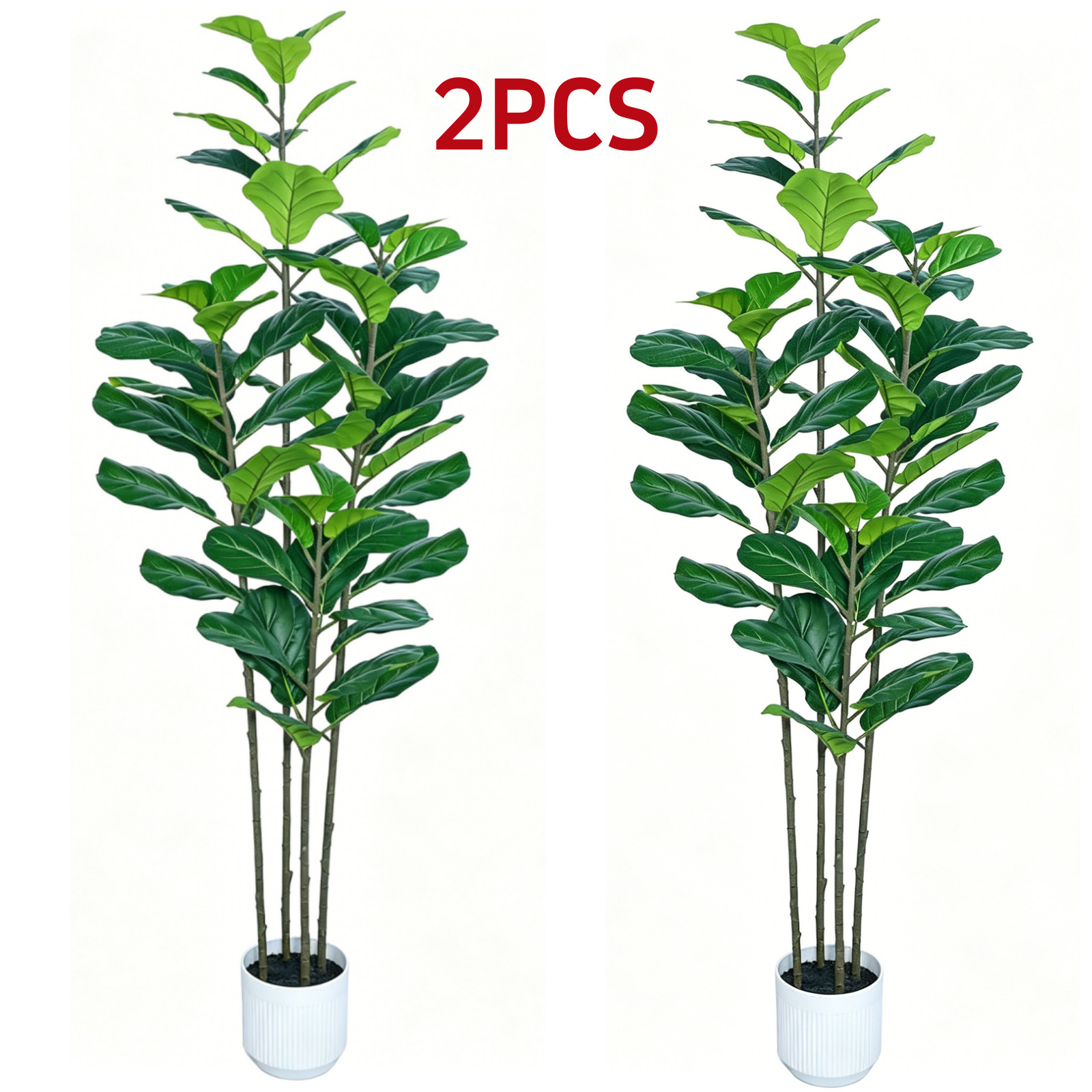 2PCS 6Ft Faux Fiddle Leaf Fig Tree Polymer Leaves For Living Room Office Decor