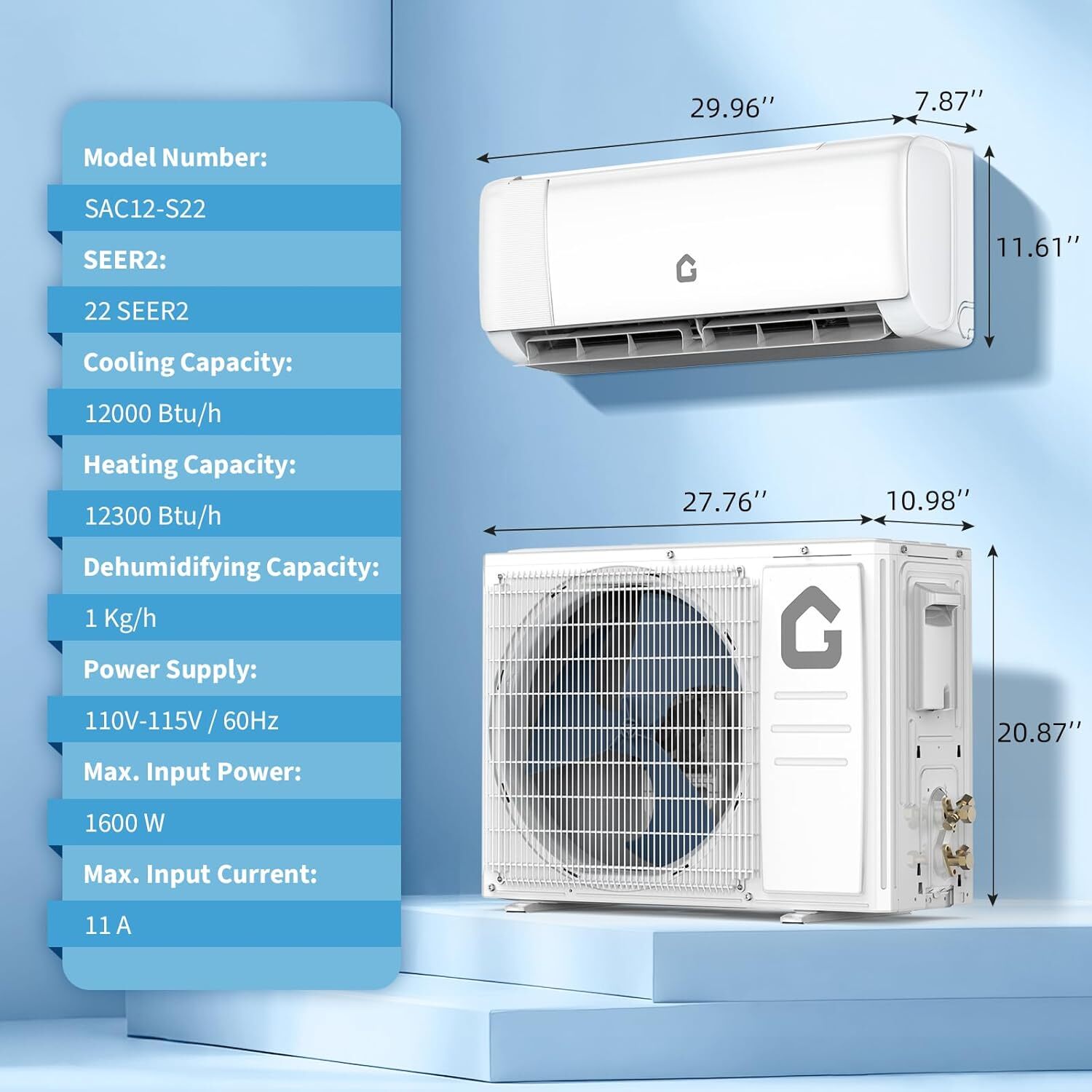 Mini Split Air Conditioner Heat Pump 9K 12K 18K 24K BTU Ductless AC Unit WiFi