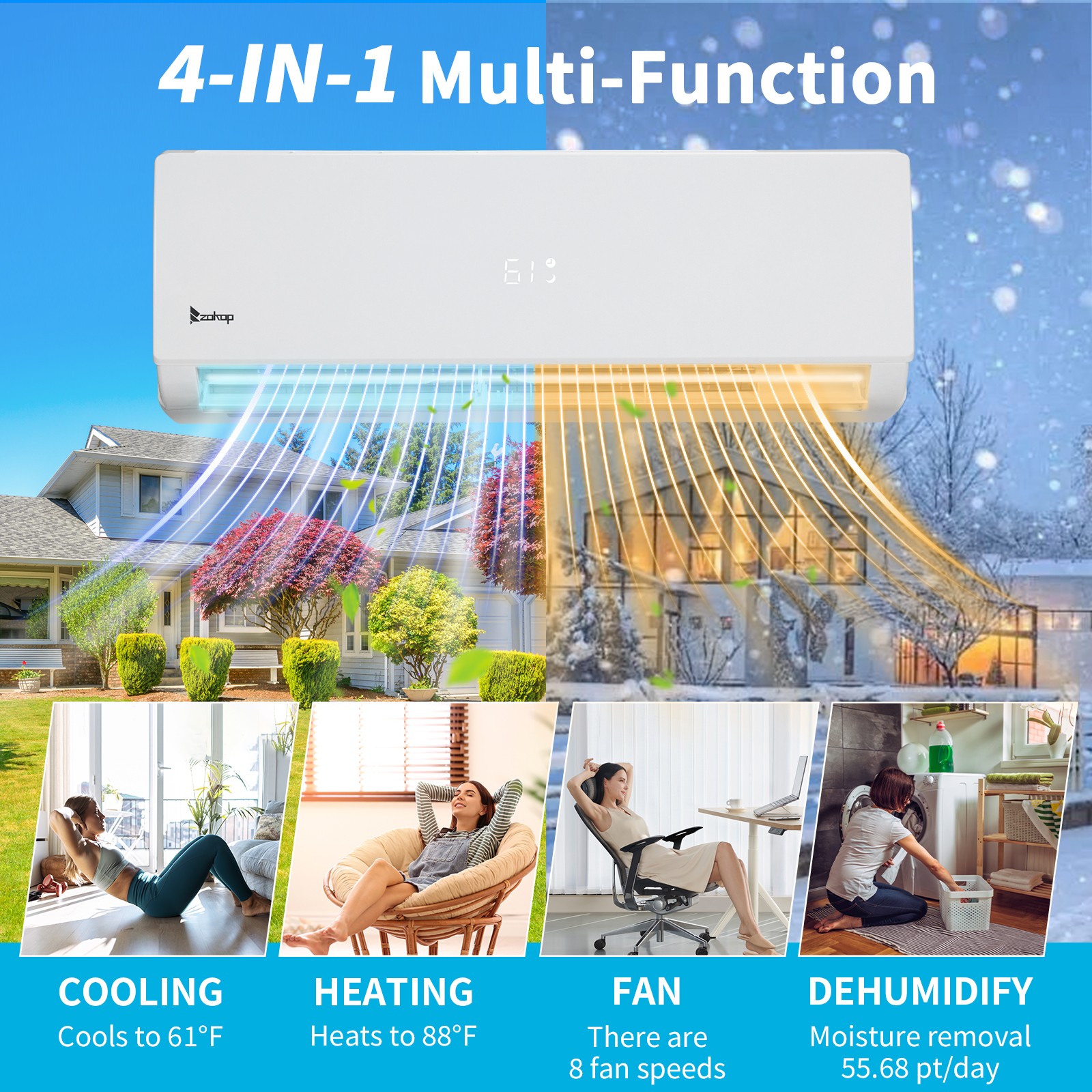 20000 BTU Dual Zone Ductless Mini Split Air Conditioner w/Heat 2x9000BTU 23 SEER