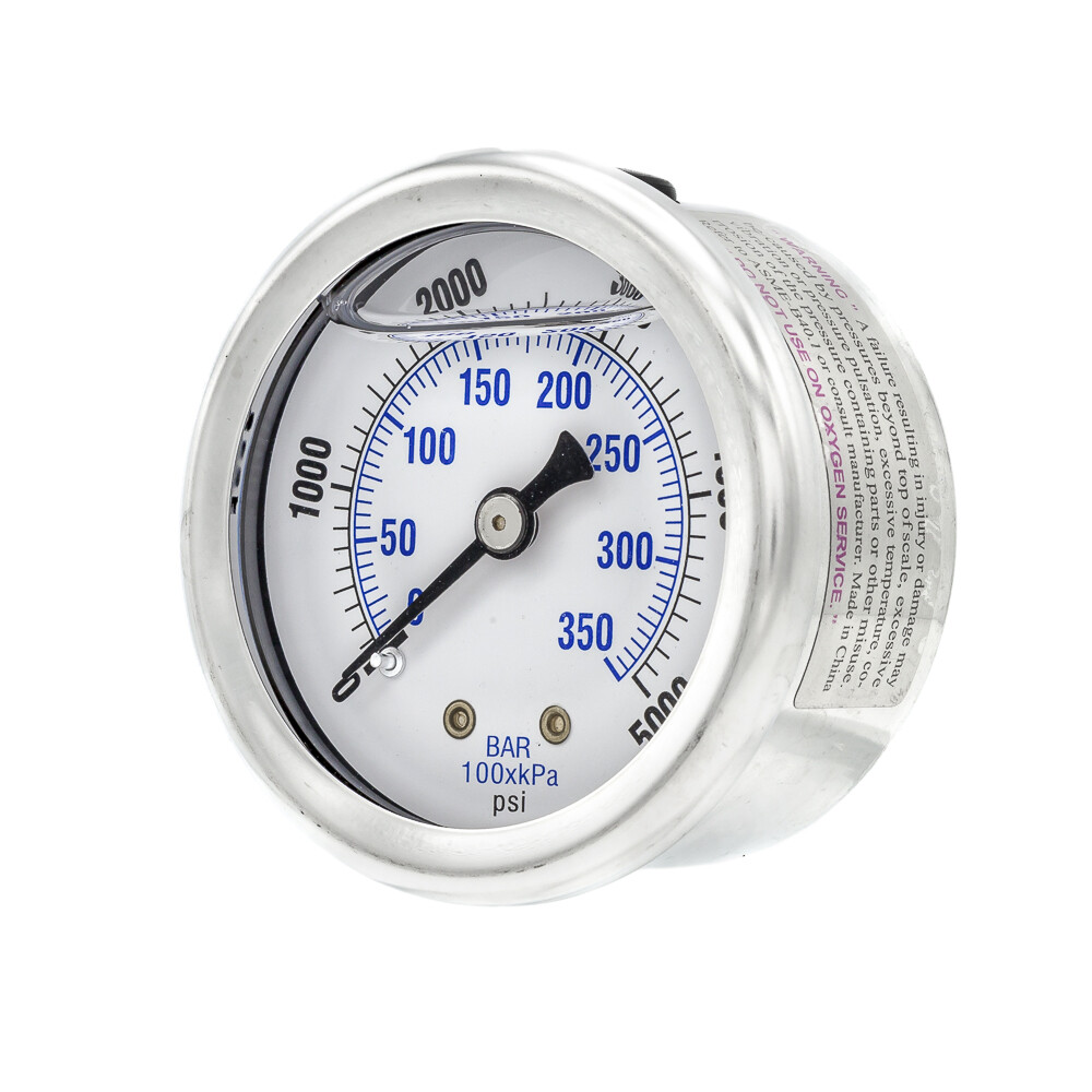 Liquid Filled Back Mount Pressure Gauge with 2″ Dial, 0-5000 PSI, 1/8″ Male NPT