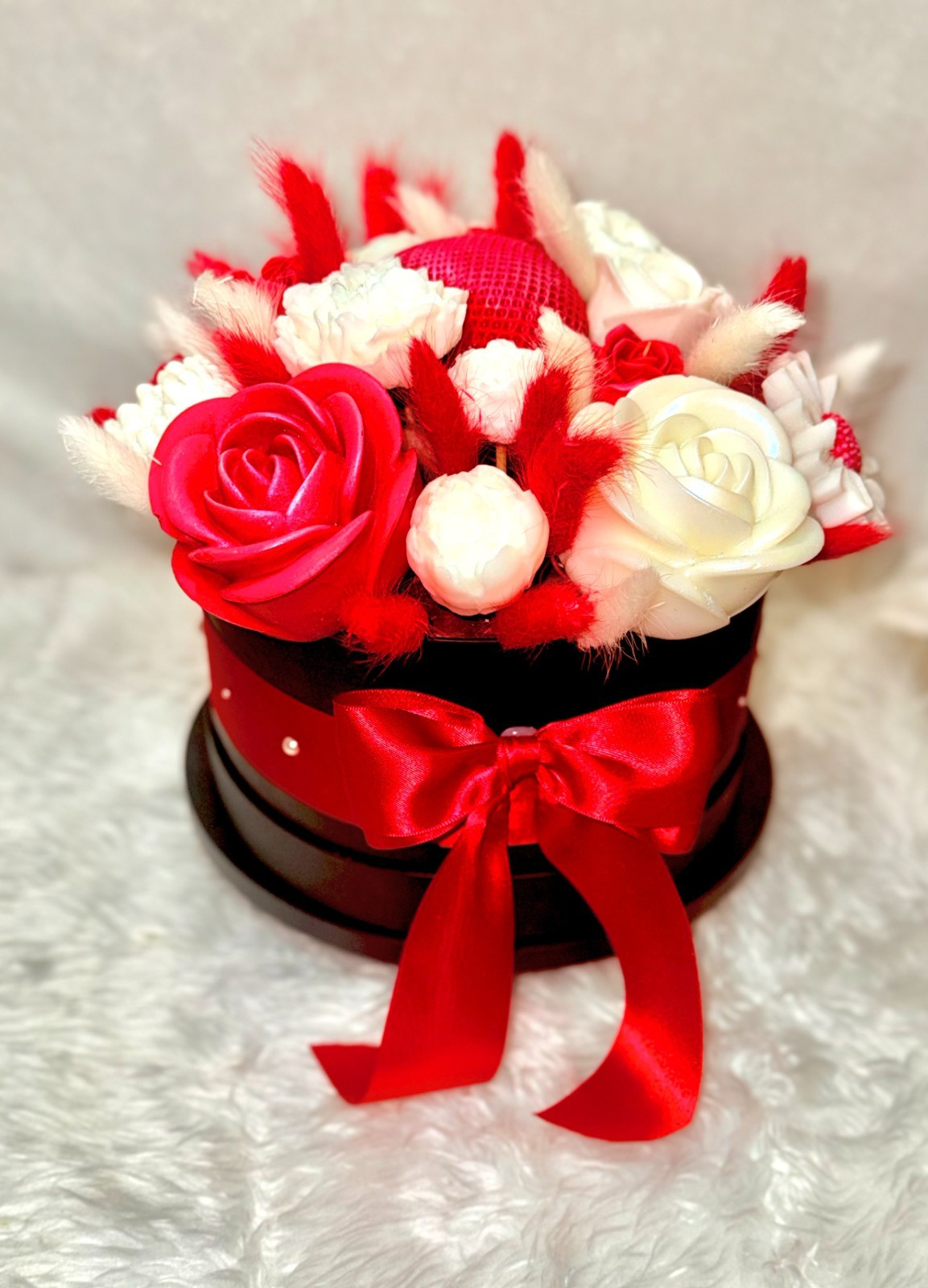 Luxury Flower Candle Bouquet Gift Box Red White Roses Home Decor Anniversary
