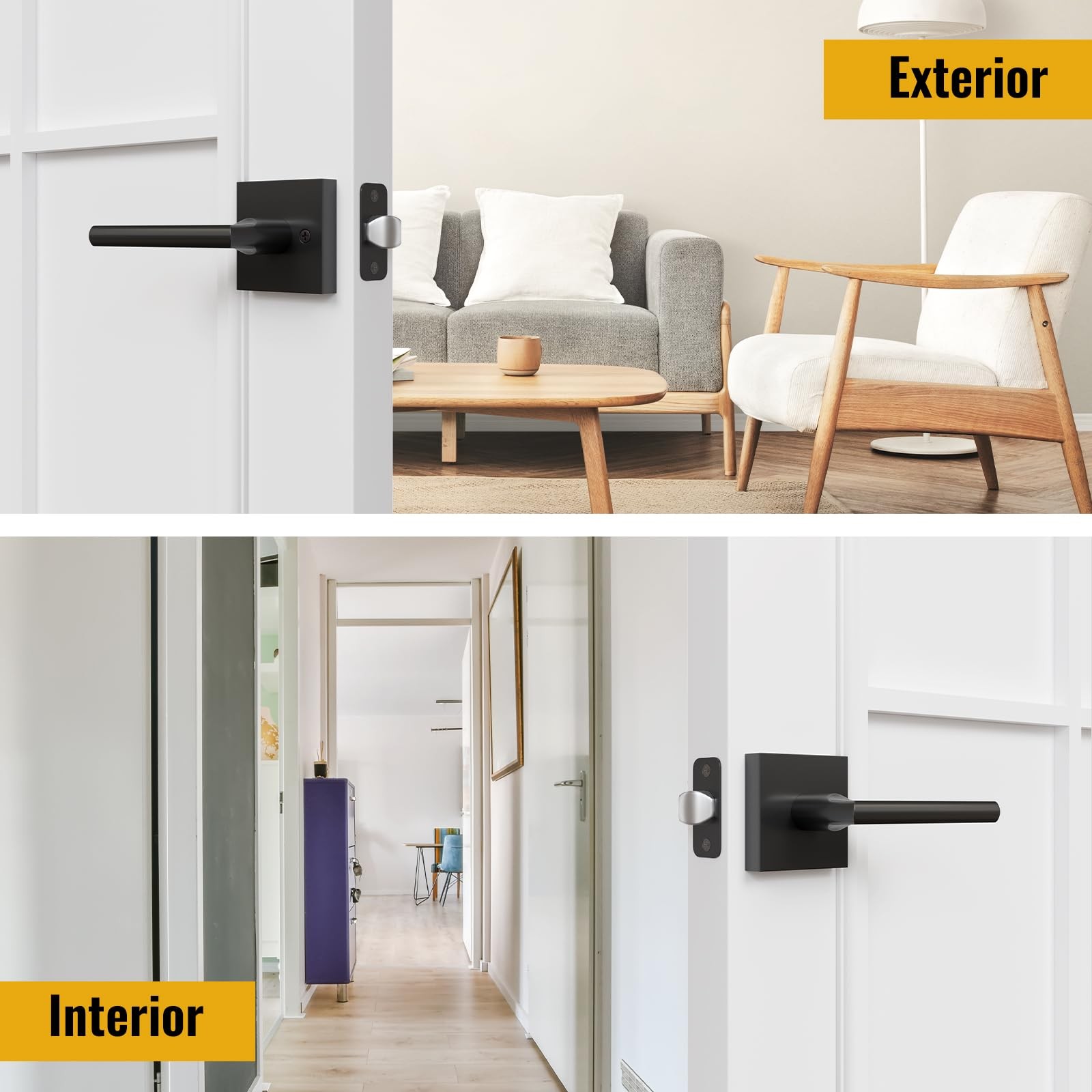 Universal Passage Door Lever Interior Door Handle Reversible Heavy Duty Black