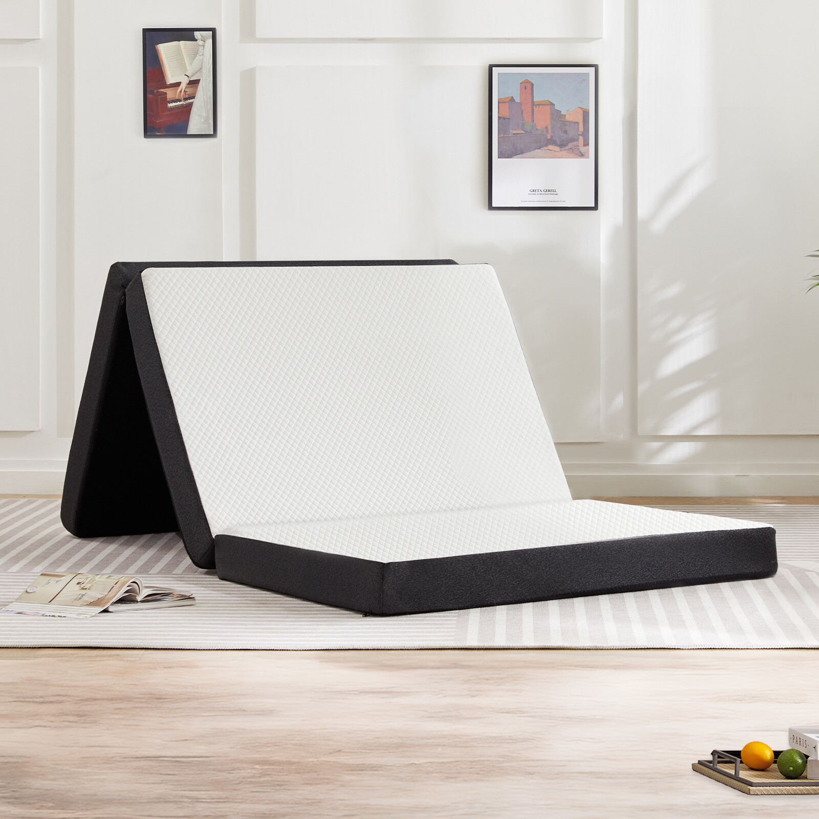 Tri-Fold Memory Foam Mattress Portable Foldable Mattress Topper w/Washable Cover