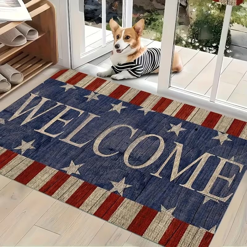 American Flag Design Welcome Non Slip Bath Mat Patriotic Entryway Kitchen Decor
