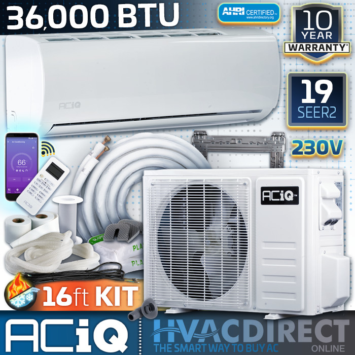 36000 BTU 19 SEER WiFi Ductless AC Mini Split Heat Pump Air Conditioner 16ft Kit