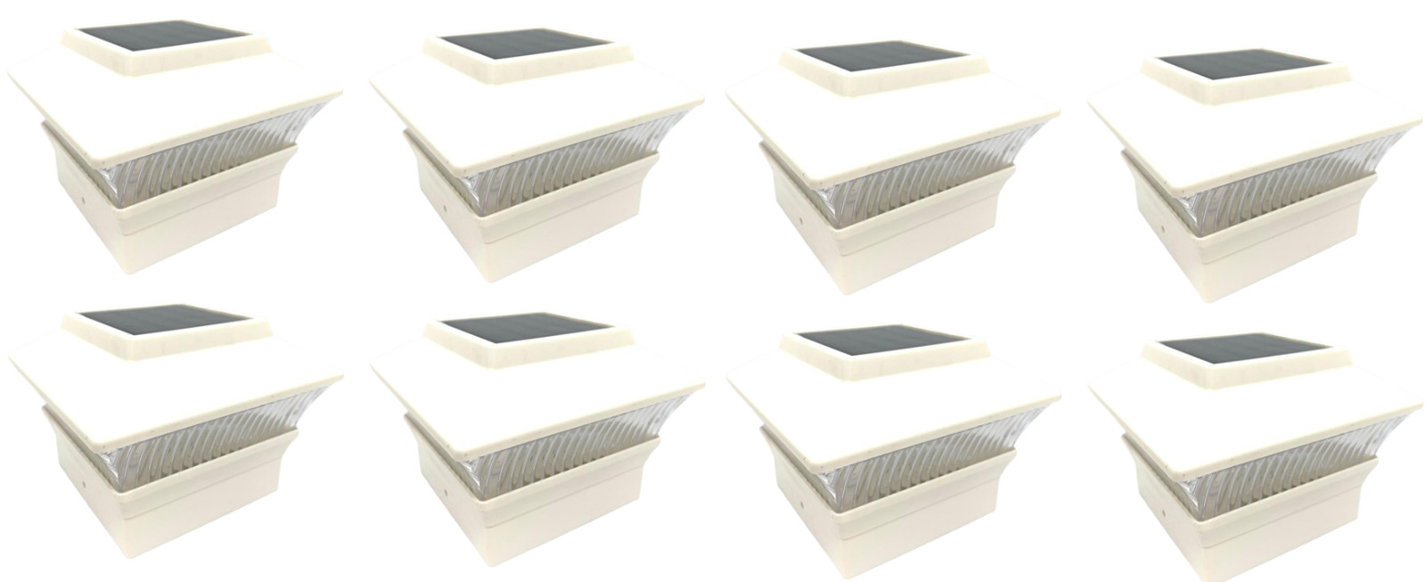 Relightable 8-Pack Solar White 4″x4″ Square Deck Post Fence LED Light PL244W4C