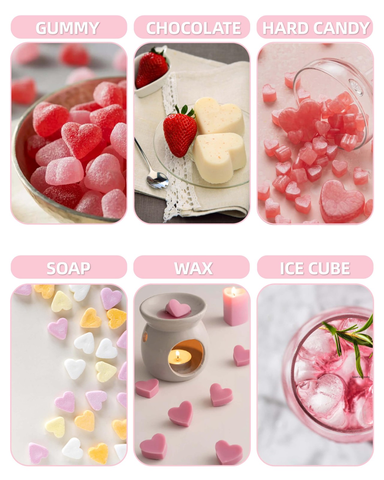 Heart Silicone Gummy Molds 2 Pack with 2 Droppers Mini Heart Chocolate Mold Pink