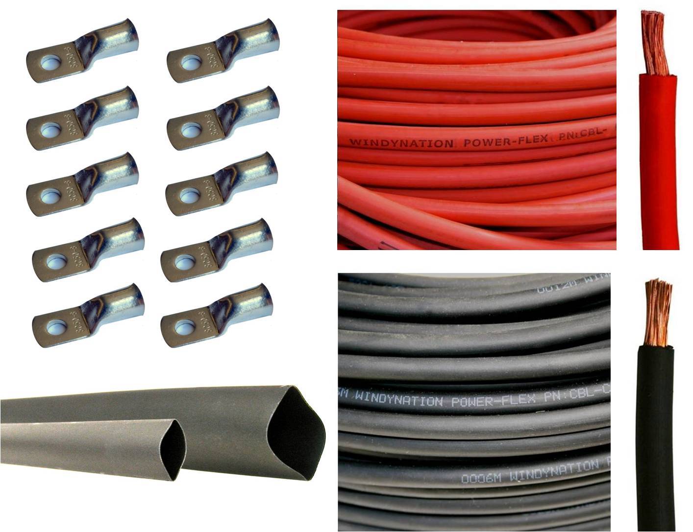 2/0 Gauge 2/0 AWG Red or & Black Welding Battery Cable + Cable Lugs Heat Shrink