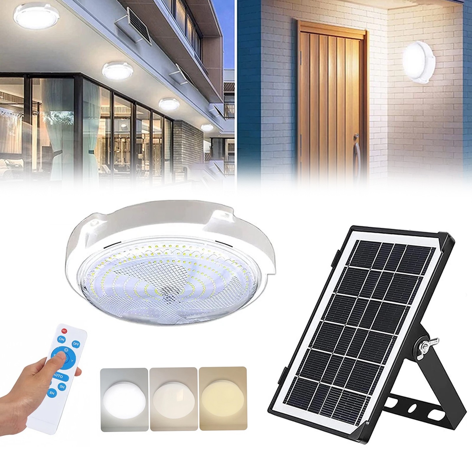 Solar Power LED Ceiling Pendant Light Remote Control Lamp Waterproof Out/Indoor