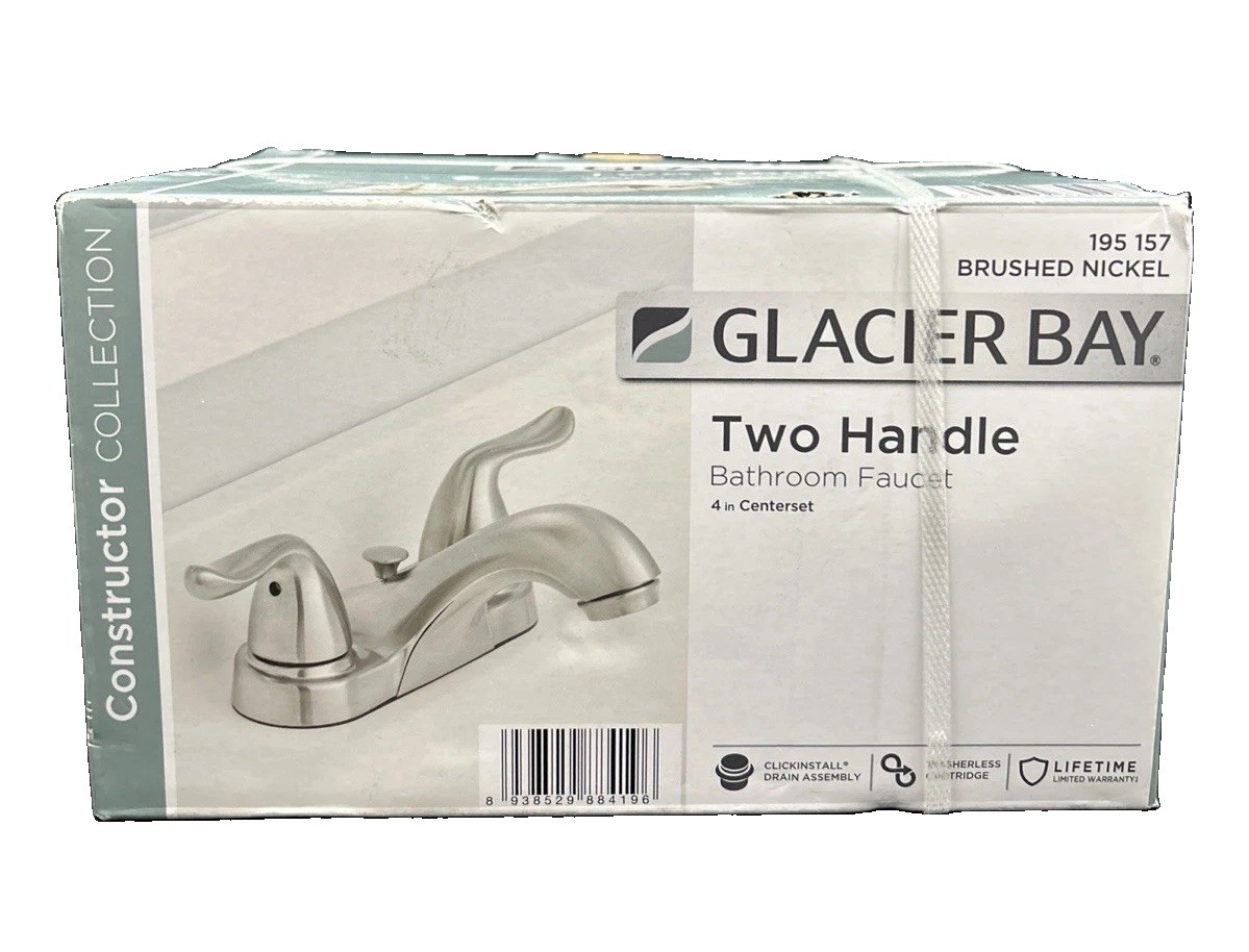 Glacier Bay Constructor 4″ Centerset Double Handle Bath Faucet Brushed Nickel