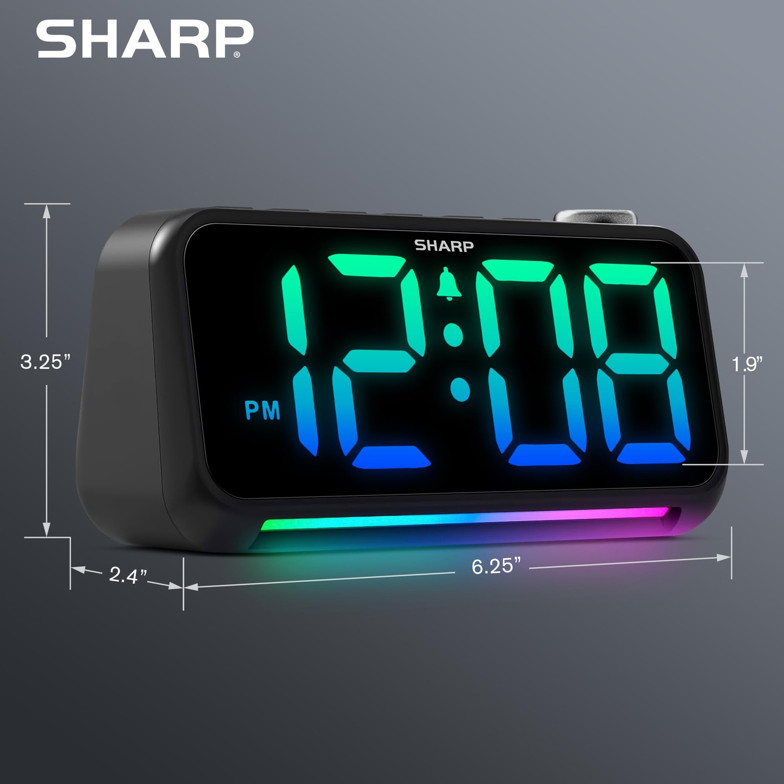Sharp Loud Alarm Clock for Heavy Sleepers – 95dB Alarm, RGB Small, Black