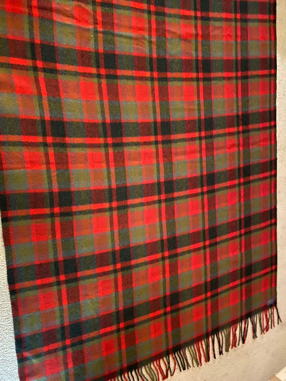 Vintage Pendleton Woolen Mills red plaid 100% wool blanket, 74″ X 52″