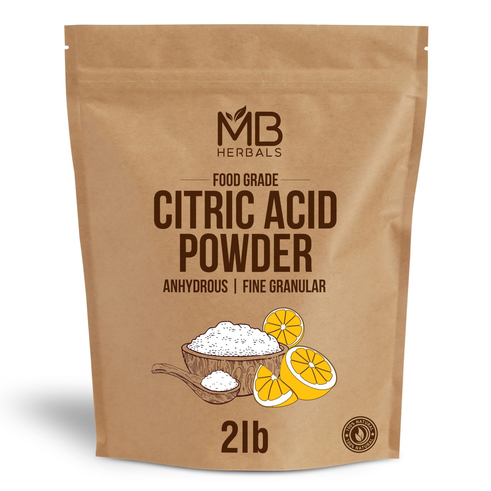 MB Herbals Citric Acid Powder 2 lb | 100% Pure Anhydrous Fine 2.05 pounds