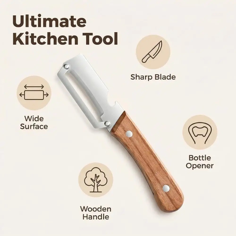2 Pack 2 in 1 Multi Functional Vegetable Peeler with Bottle Opener and Wooden Ha