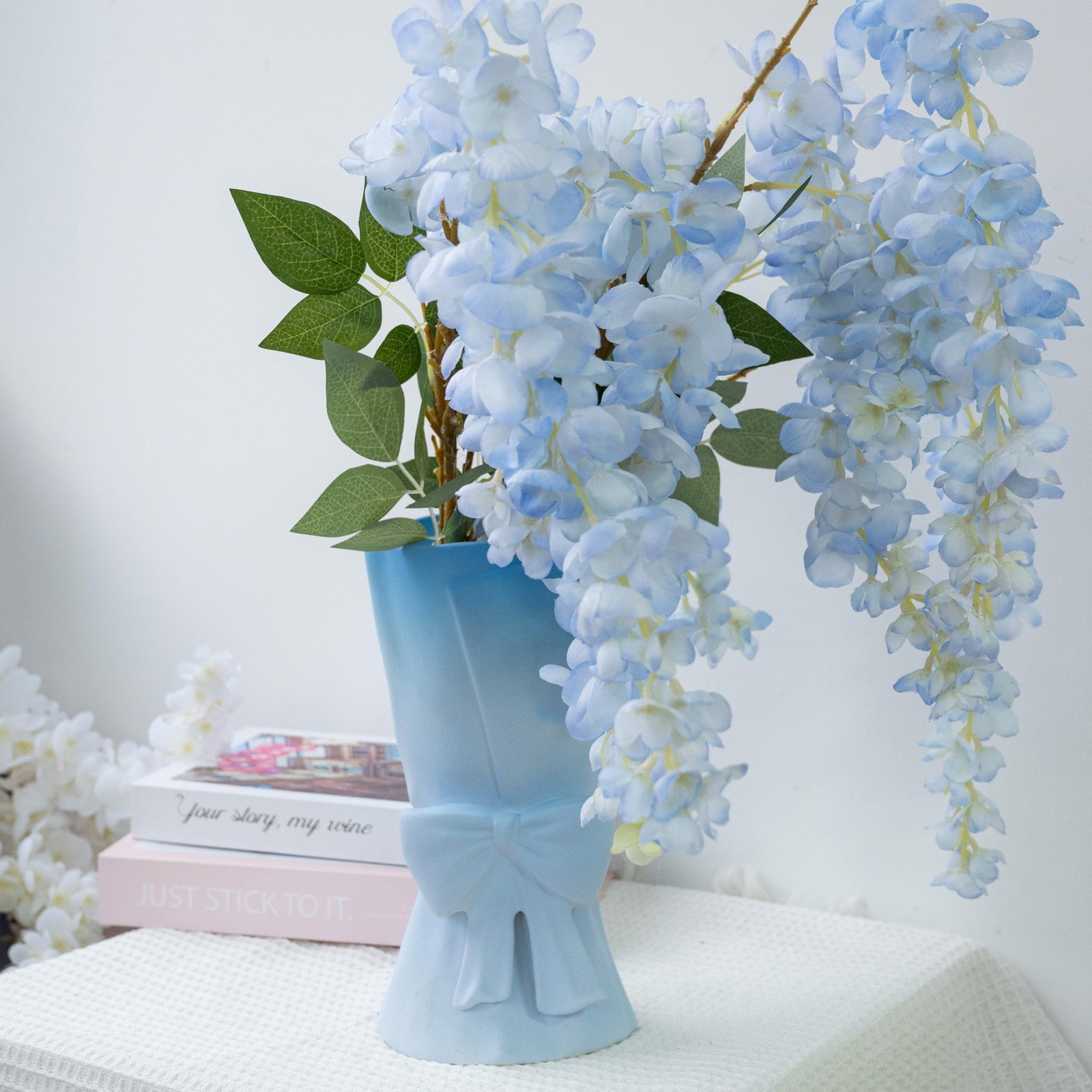 Relexome Gradient Blue White Ceramic Bow Vase 9.64in Unique Modern Decor