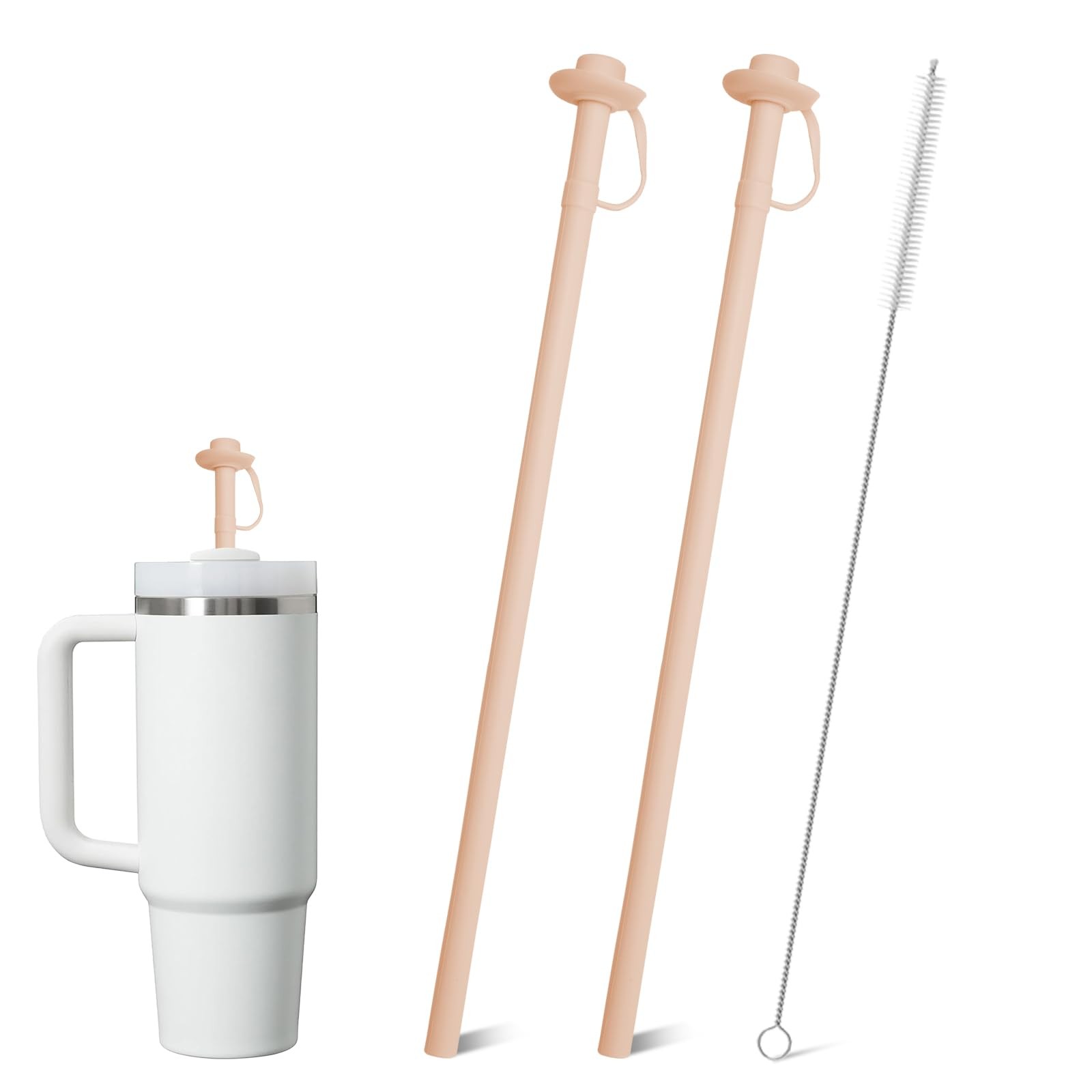 2 Pack Reusable Silicone Straws with Cover, Bite-Safe, 12”Long Collapsible