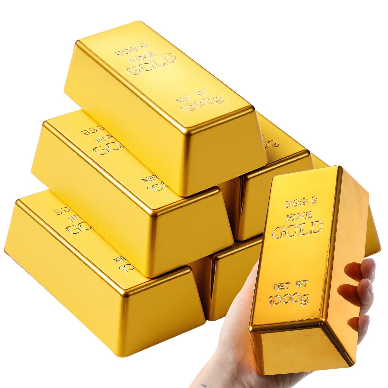 hidyuuoo 6 Pcs Fake Gold Bar Replica Brick Bullion Movie Prop for Stage Decor…