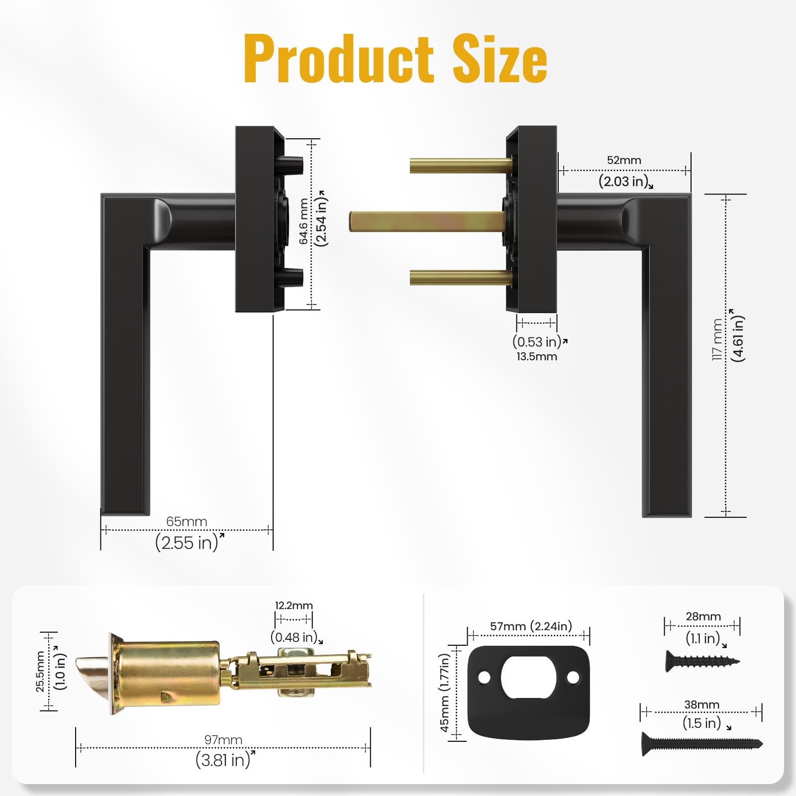 Universal Passage Door Lever Interior Door Handle Reversible Heavy Duty Black
