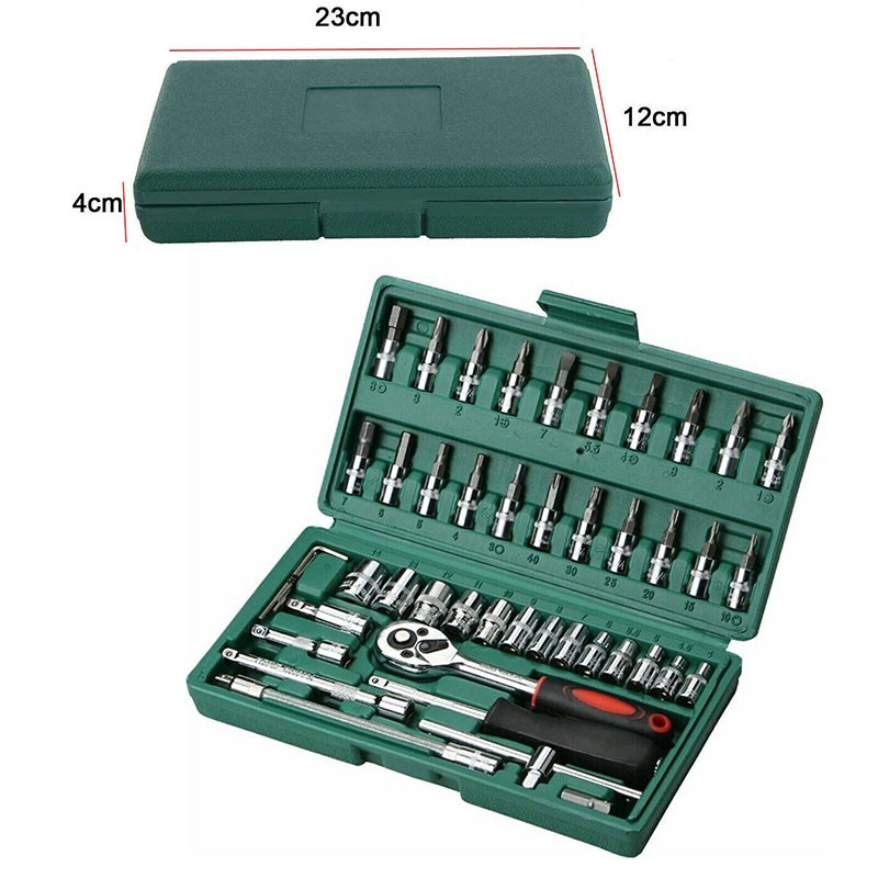 46 Pcs Socket Wrench Set 1/4″ Drive Ratchet Metric Kit Garage Car Repair Tool US