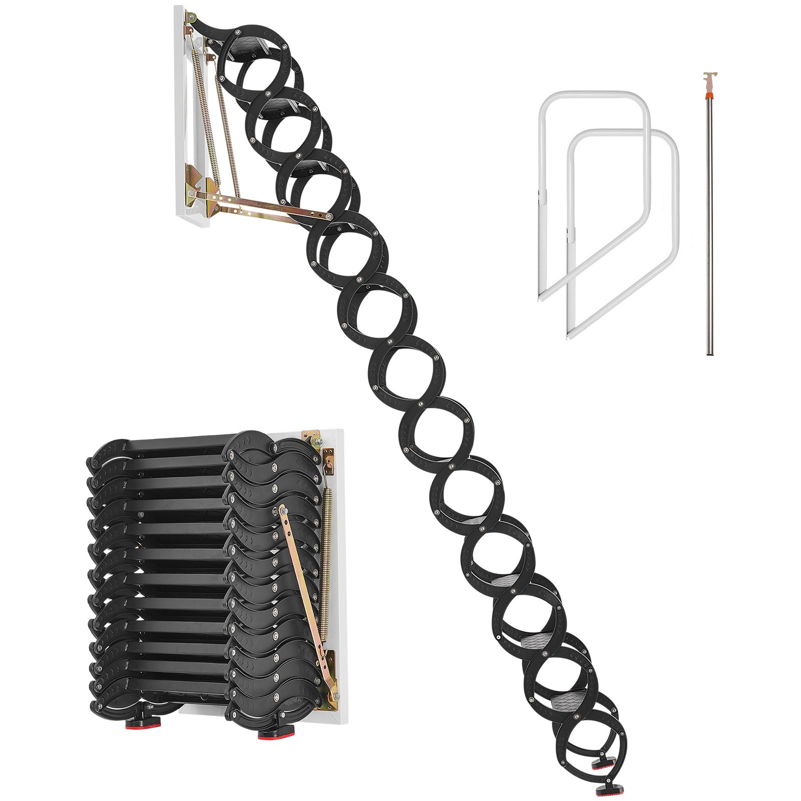Steel Attic Ladder Wall-Mounted 660LBS/299.4KG Capacity for 9.5-10 ft Ceilings