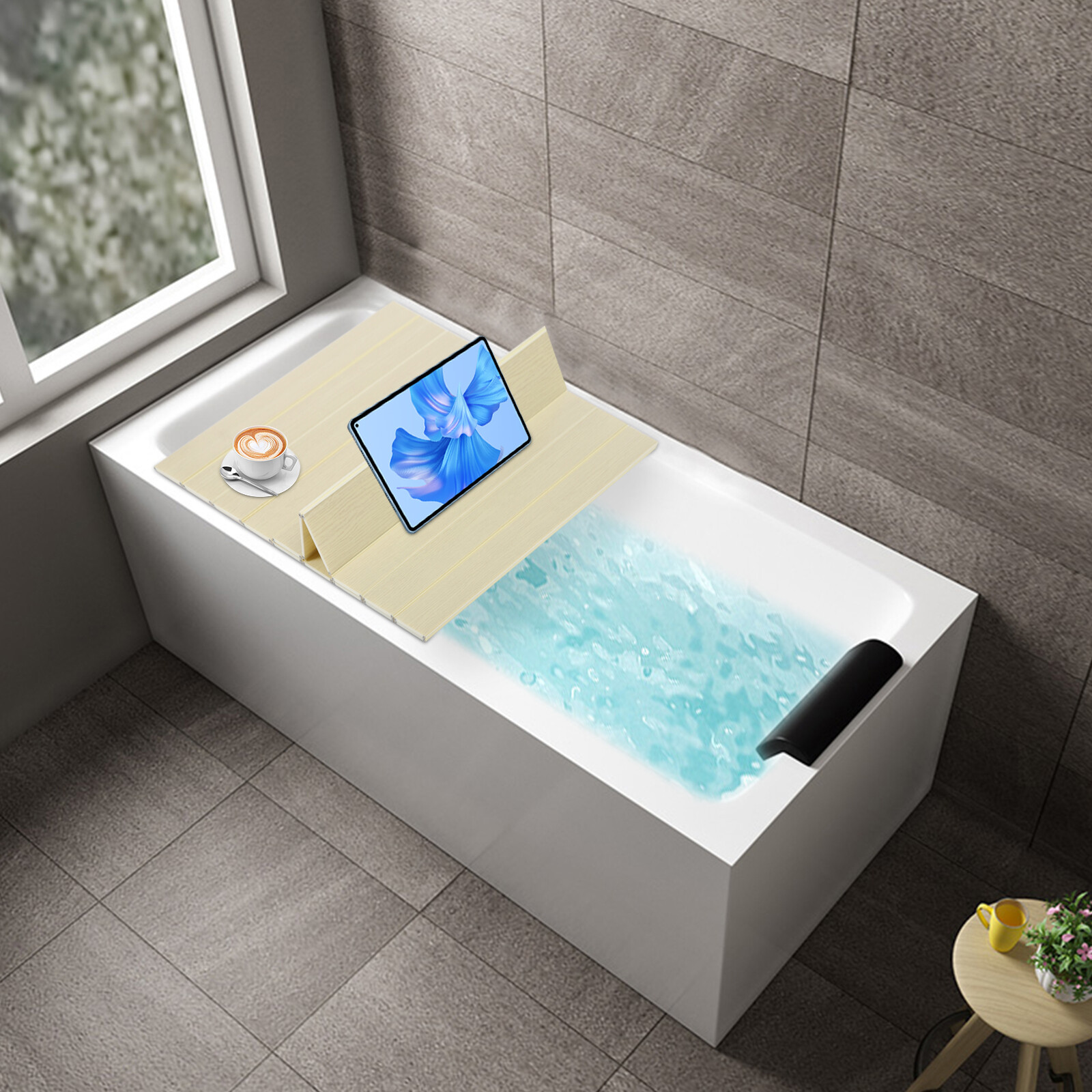 Bathtub Lid Folding Bath Cover Bathtub Dustproof Board 62.99*31.5*0.26 in Yellow