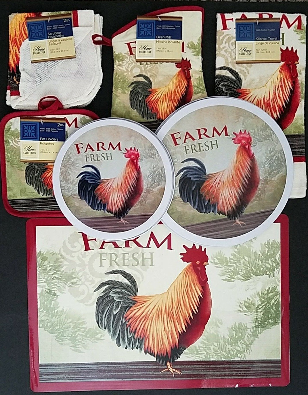 Kitchen Linen Placemats Stove Top Covers Farm Fresh Rooster Theme, Select: Item