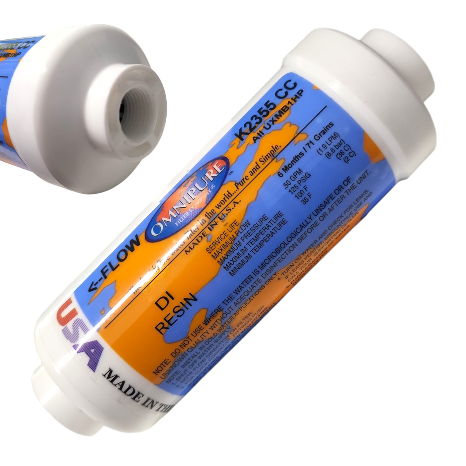 Omnipure K2355-CC Inline DI Resin 6×2 DI Mixbed Filter Elbow 3/8″ FPT