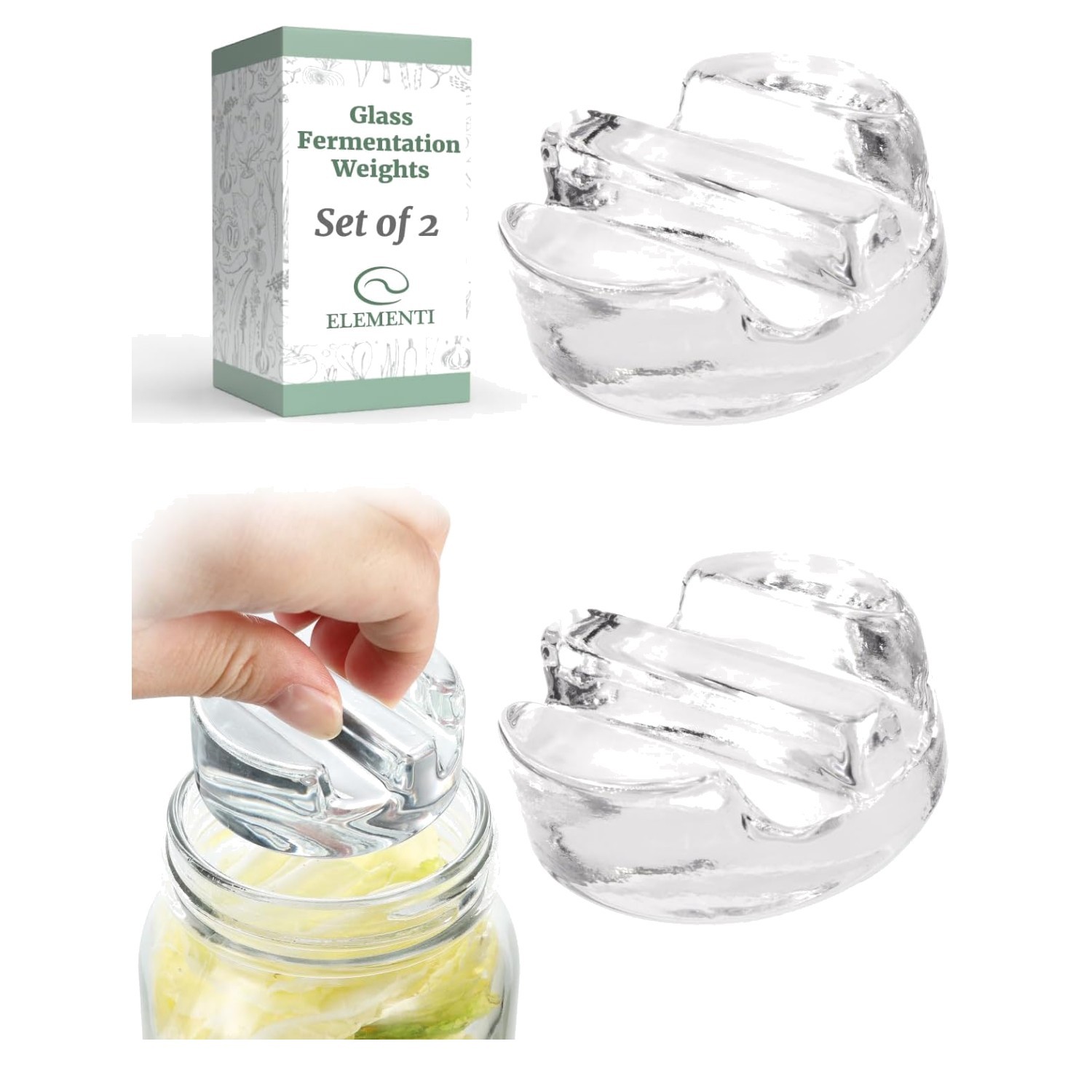 Set of 2 Food-Safe Glass Fermentation Weights for Perfect Mason Jar Ferments
