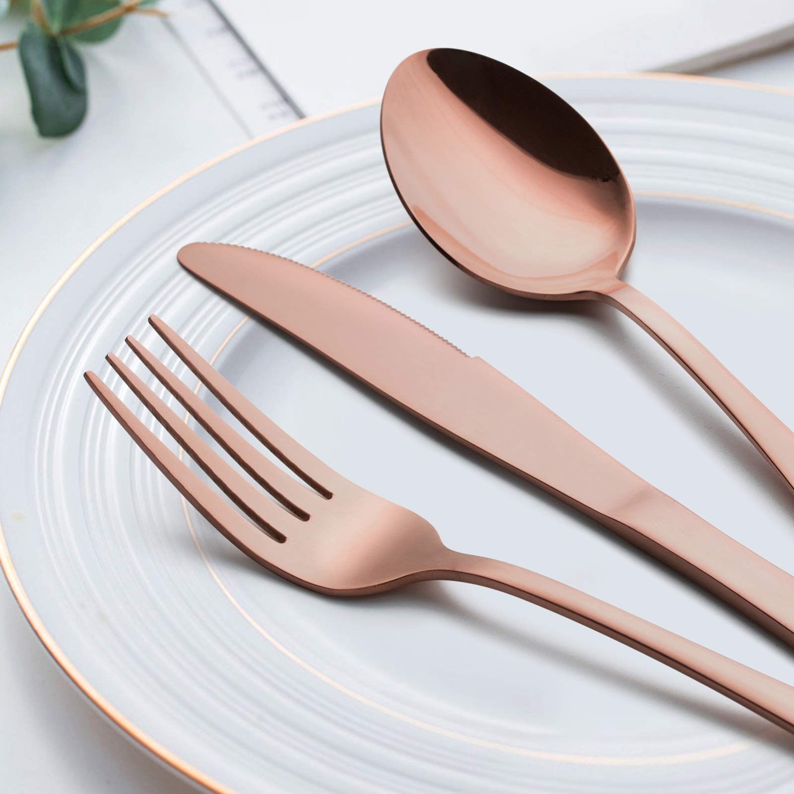 10-Piece Copper Silverware Flatware Set for 2, Stainless Steel Cutlery Set