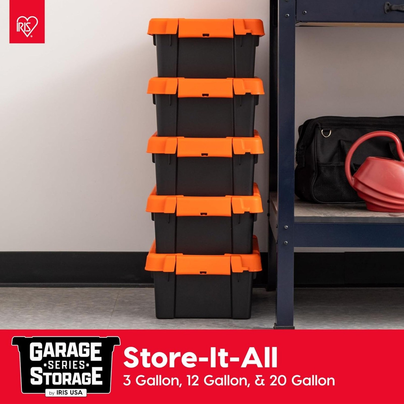 IRIS USA 12 Gallon Lockable Storage Bins 12 Gal – 2 Pack, Color_Black/Orange