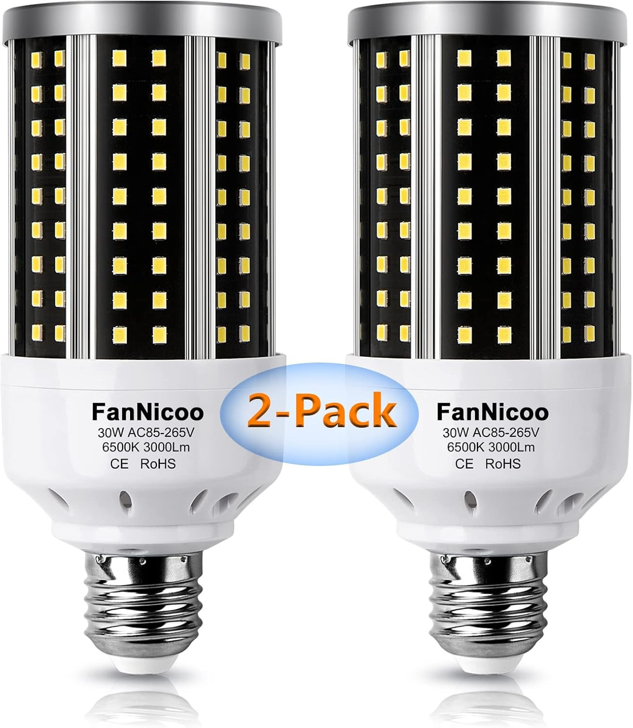 LED Corn Light Bulb 2 Pack 200W Equivalent Cool Bright Daylight White 30W 6500K
