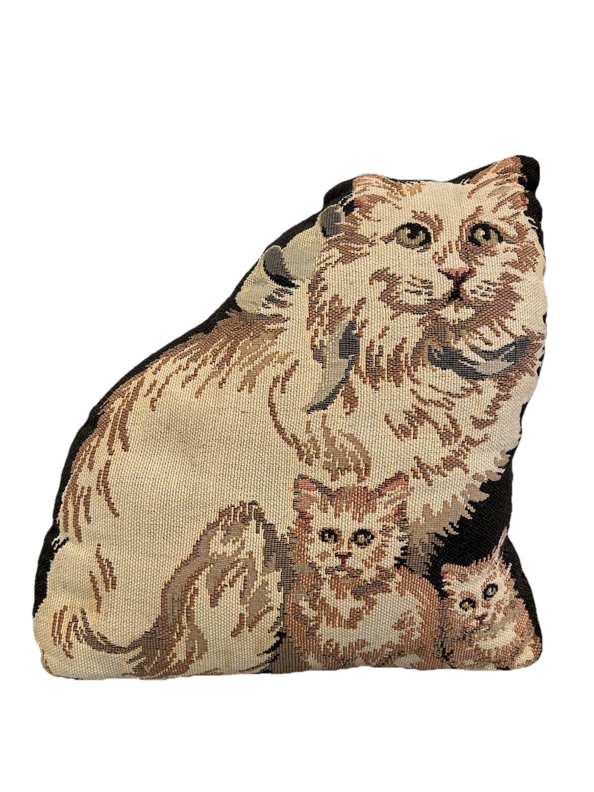 Vintage Tapestry White Persian Cat Kittens Black Pillow 11.25”x10.5” Needlepoint