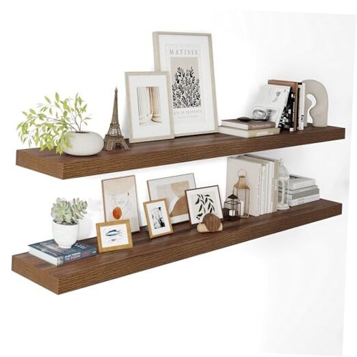 Wide Floating Shelves for Wall 12 Inch 55.1″W x 12″D x 2″H,Set of 2 Walnut