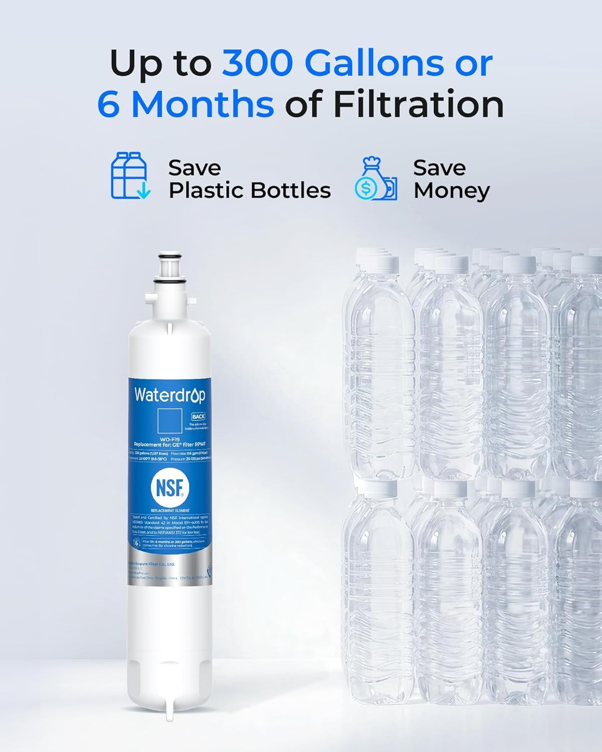 Waterdrop Refrigerator Water Filter Replacement for GE® RPWF(NOT RPWFE),6 Pack