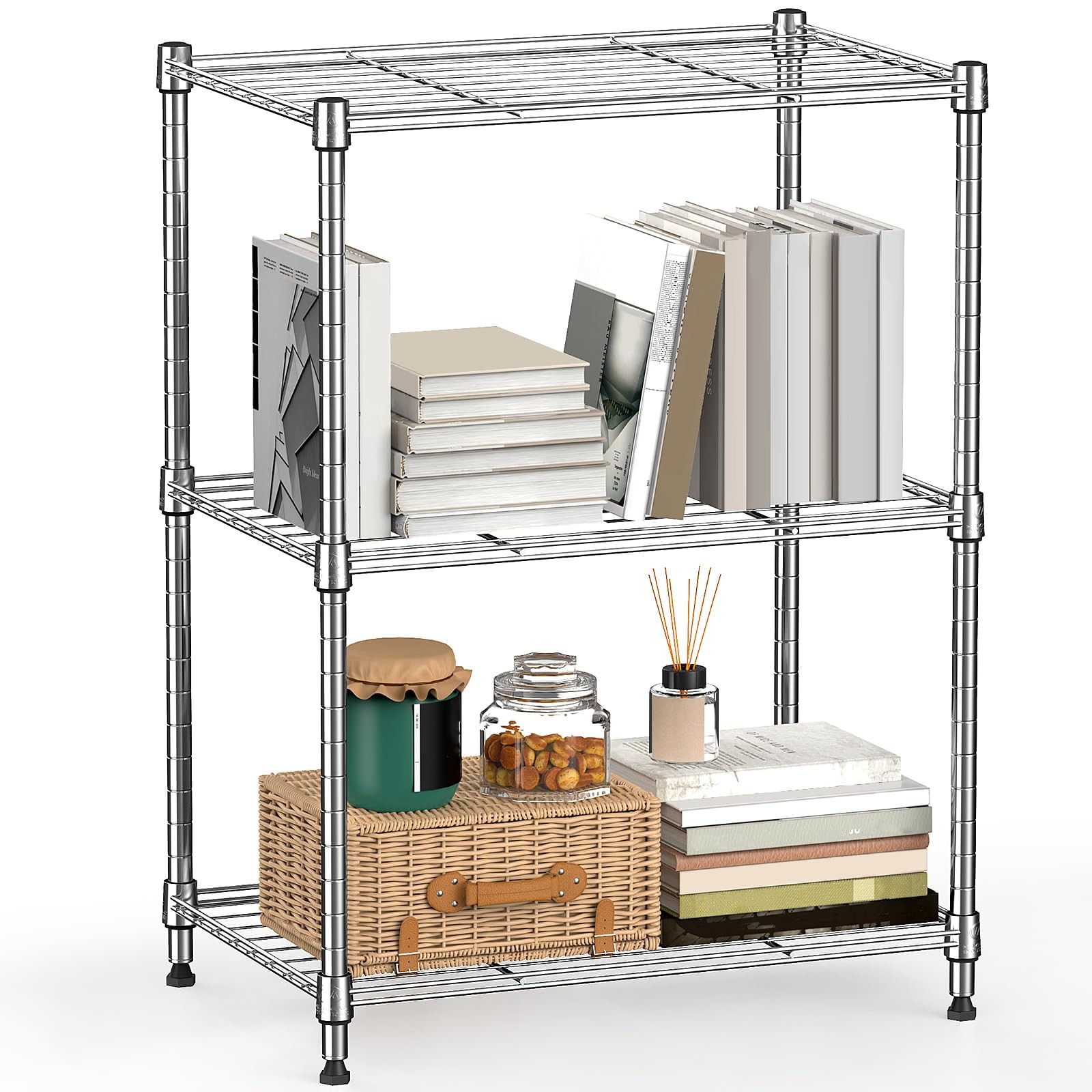 450 lbs Wire Storage Shelving 3-Tier Utility Shelving Unit Steel Organizer Wi…