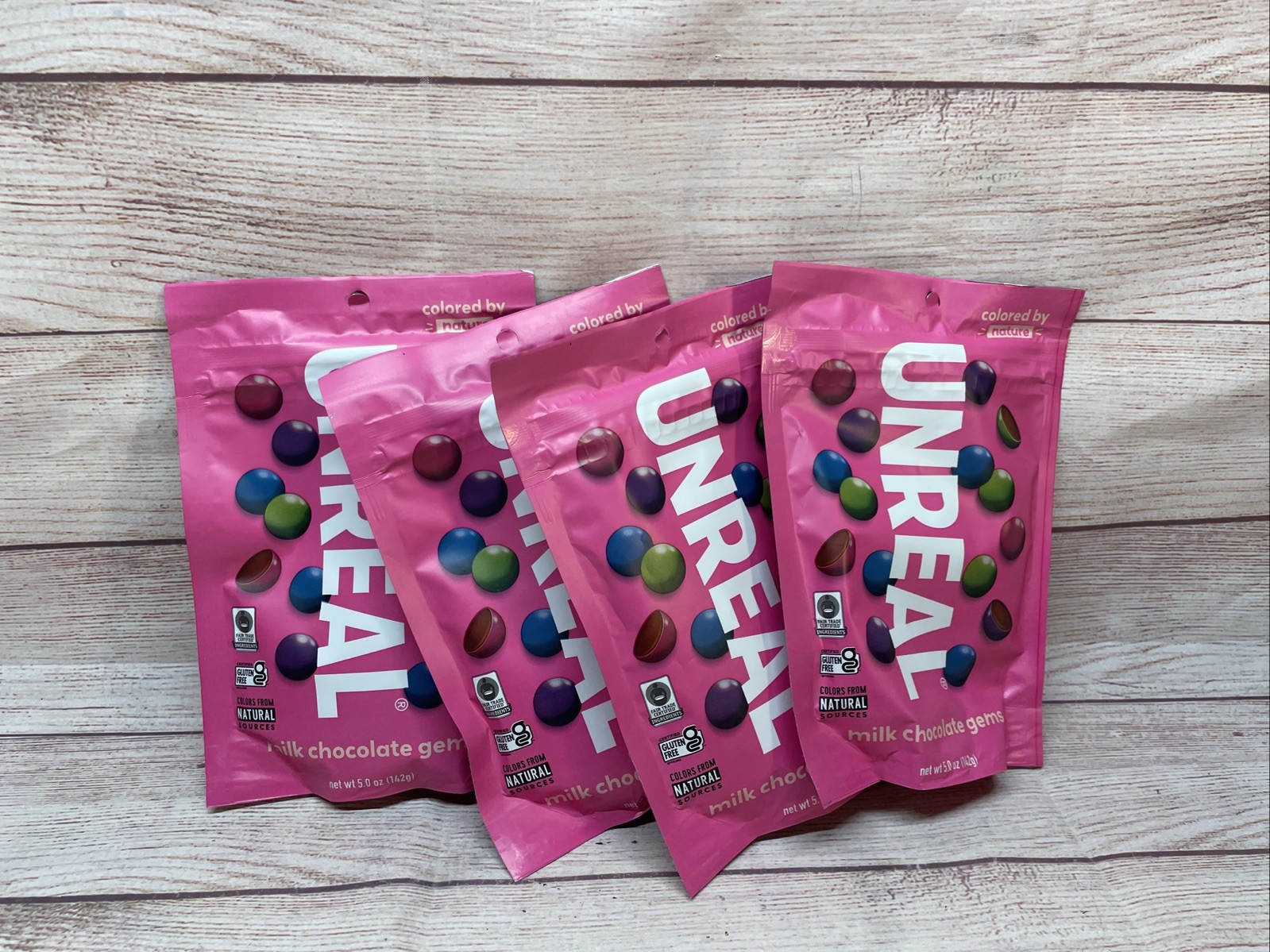 Lot 4 Unreal Milk Chocolate Gems 5 oz Bag. Best By 1/2027.