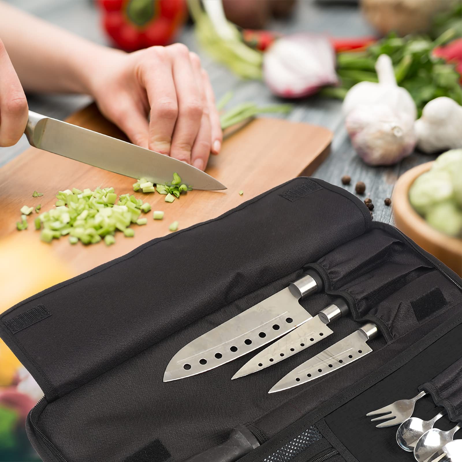 Chefs Knife Roll Bag Heavy Duty Oxford Chef Knife Bag Portable 13 Slots Chef Kn