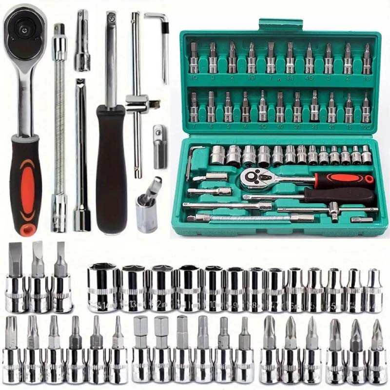 46 Pcs Socket Wrench Set 1/4″ Drive Ratchet Metric Kit Garage Car Repair Tool US