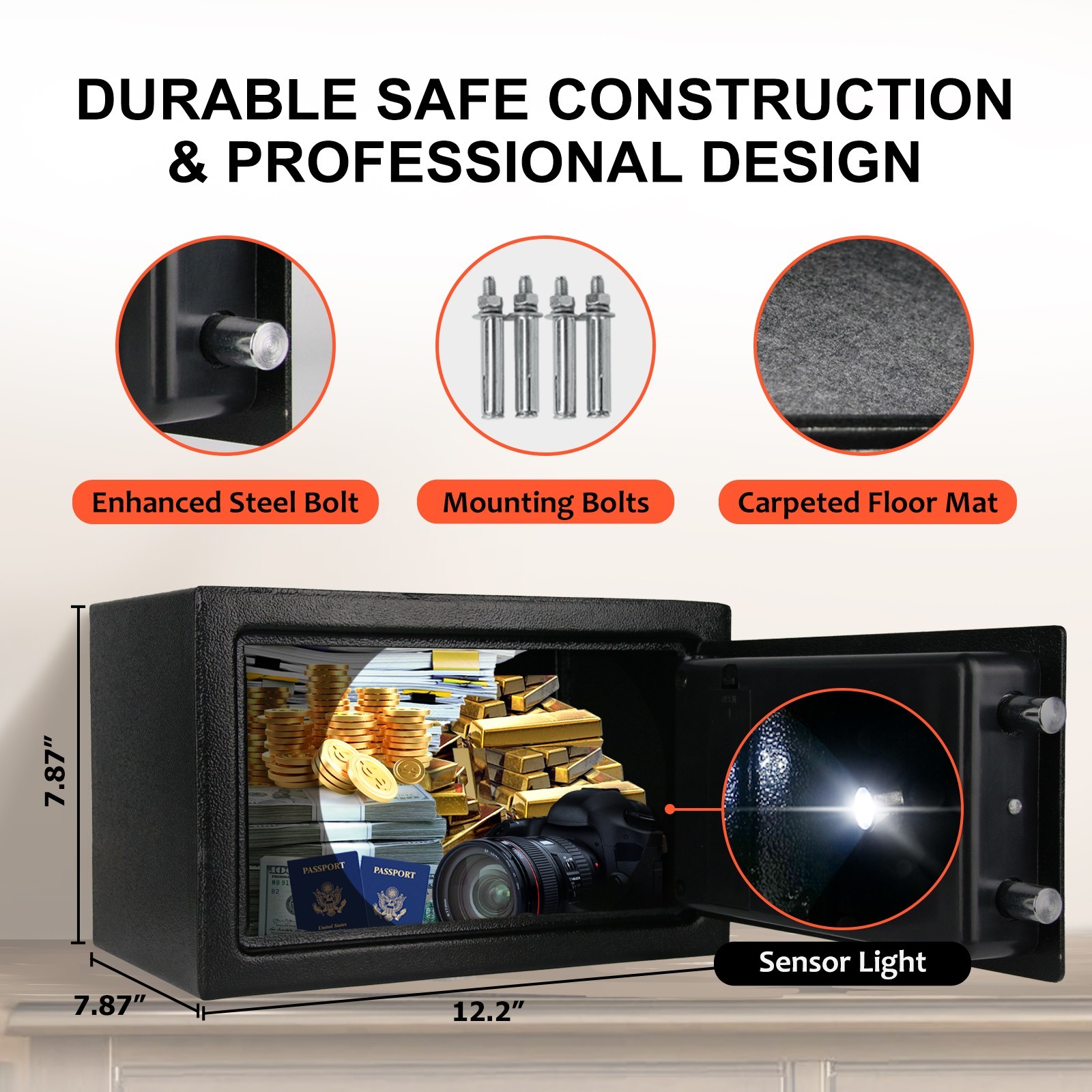 0.5 CuFt Fireproof Safe Box Rechargeable Digital Home Office Cash Jewelry Secure