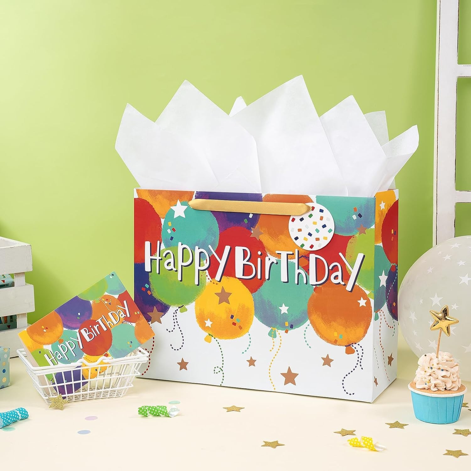 Cute Balloons Pattern Birthday Gift Bag – 13x5x10 in, Ideal for Kids’ Parties