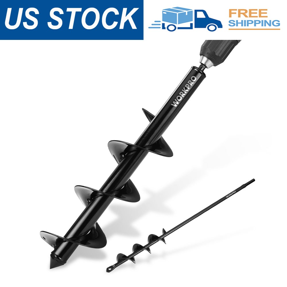 WORKPRO 2Pcs Auger Drill Bit for Planting 1.6×16 Inch & 3.5×16 Inch Spiral Drill