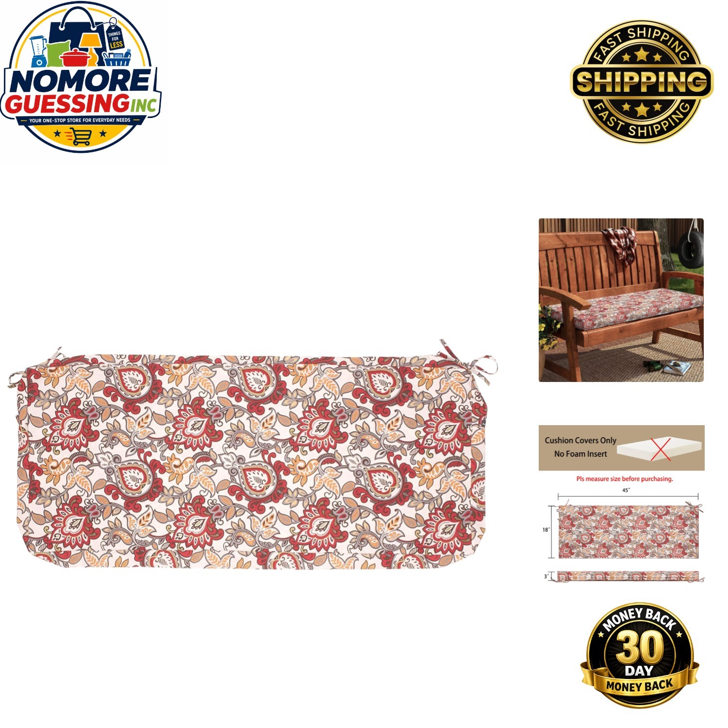 Protective Zippered Cushion Cover 45x18x3 for Outdoor Loveseat – Water Resistant