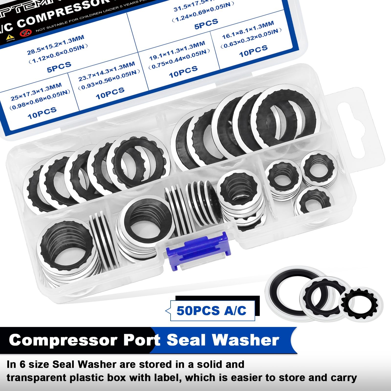 50PCS A/C Sealing Washers Assortment Kit, 6 Sizes Air 50PCS A/C O-Ring Black
