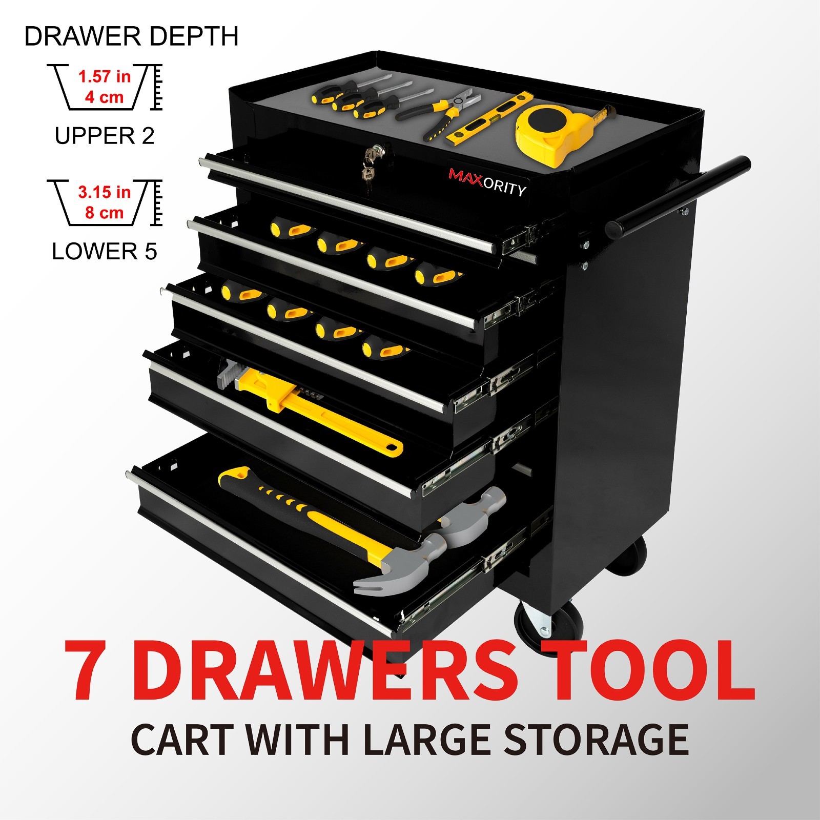 7-Drawer Rolling Tool Cart with Locking Mechanism & Wheels Mobile Tool Cabinet